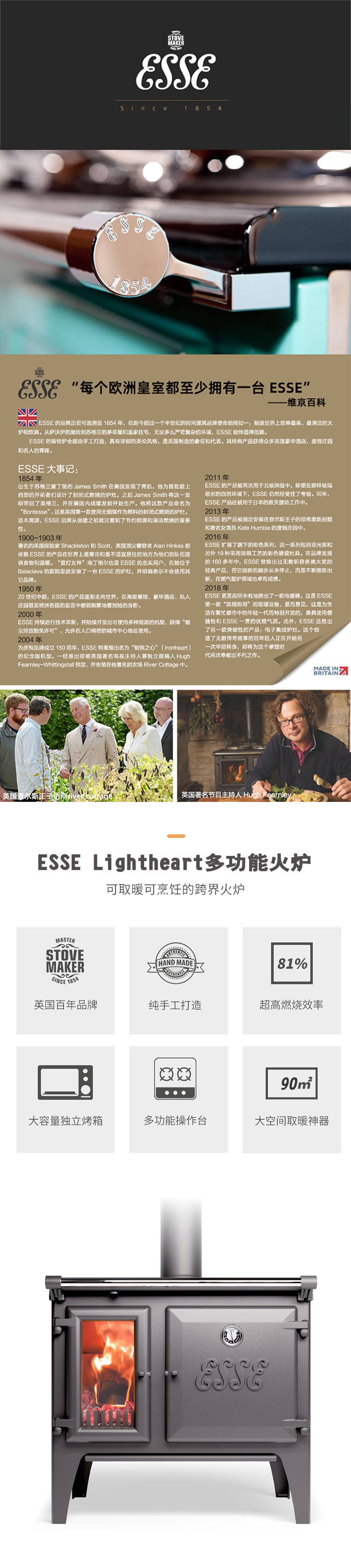 英国ESSE Lightheart 可以做饭的进口燃木壁炉1.jpg